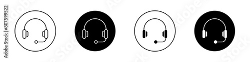 Headset icon set. customer care headphone vector symbol. support service call center headset sign in black filled and outlined style.