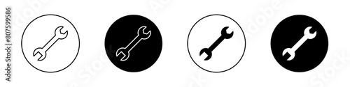 Wrench icon set. mechanic spanner vector symbol. profession mechanical maintain tool sign in black filled and outlined style.