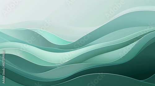 Sleek abstract design with gradient wave patterns in shades of jade mint