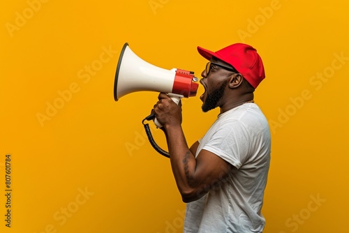a man yelling into a megaphone