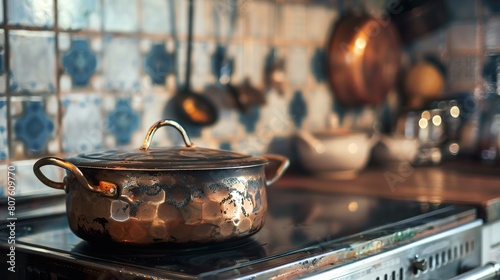 Cooking pot on a gas stove in the kitchen. Selective focus.