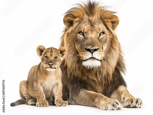 a lion and cub sitting together