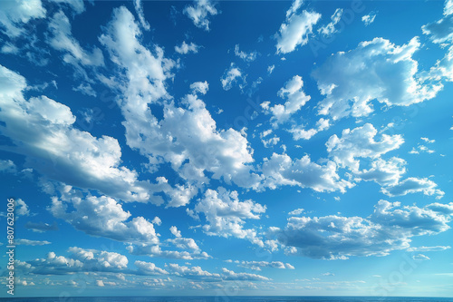 Light and fluffy altocumulus clouds patterned across a bright blue sky. AI generated.