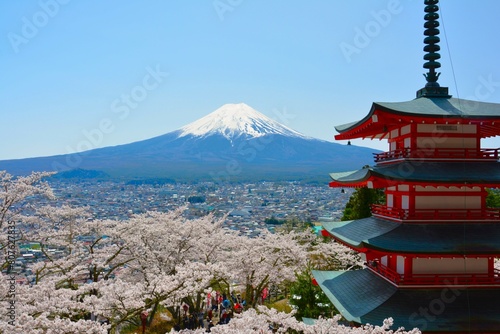富士山と五重塔と桜