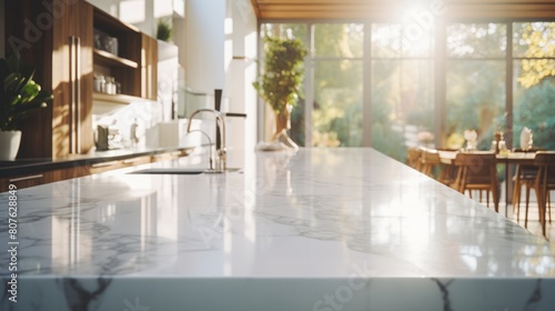 modern kitchen island with a pristine marble countertop,