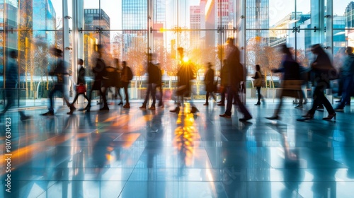 People walking in a busy city during rush hour. AI.