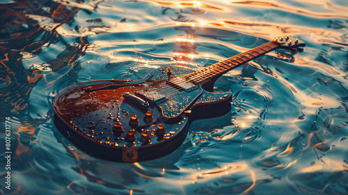 Guitar Floating in Pool of Water