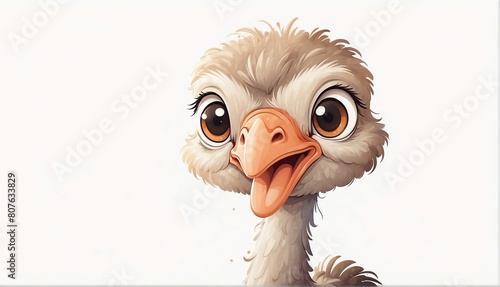cute ostrich on plain white background from Generative AI