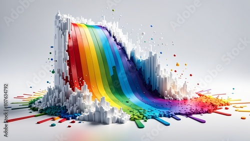 Voxel Texture Splash Representing The Lgbtiq Rainbow Against A Pristine White Bacground. Generative AI