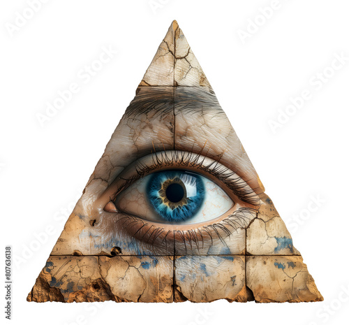 All-seeing eye Masonic sign. Eye in triangle Illuminati symbol. Isolated on white transparent background