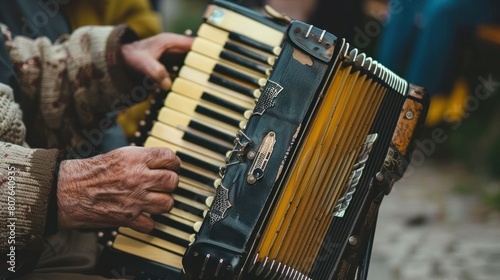 An accordionist playing a lively folk tune, their music capturing the spirit of celebration and joy.