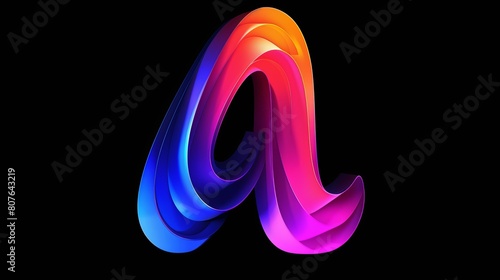 Lowcase initial ai, rounded curve logo, gradient colorful glossy colors on black background