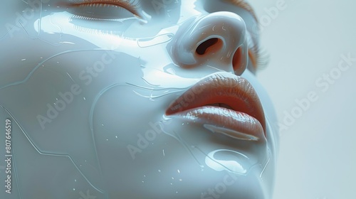 A futuristic rendering of a human face. Concept of artificial intelligence. 3D rendering.