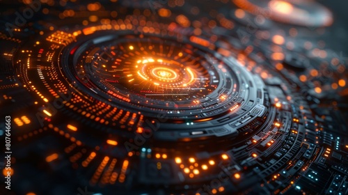 Animated futuristic round glowing HUD elements. Artificial intelligence. Virtual graphic touch user interface. Dashboard display. Sci-fi and hi-tech design. Modern illustration.