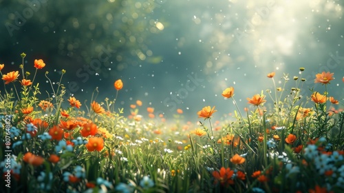 An illustration showing a flower meadow in spring. Generative AI.