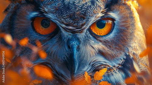 Animated abstract portrait of a cute owl with colorful double exposure paint generated by Generative Artificial Intelligence.