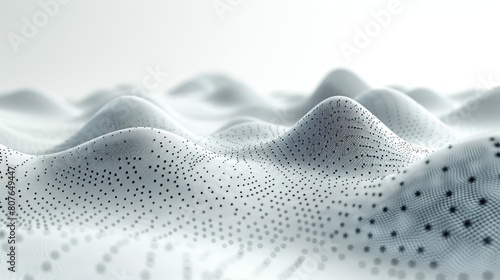 Wave with moving dots. Musical stream of sounds. 3D rendering. Abstract digital data background.
