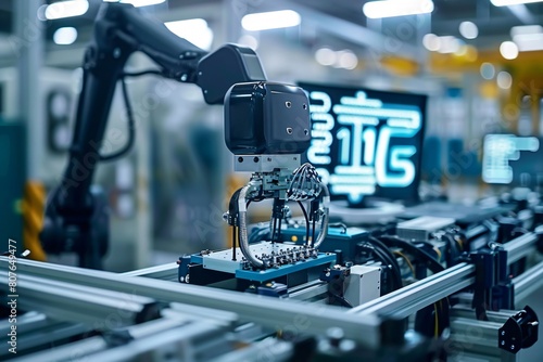  advanced automation robotic arm operating with high precision, embodying the implementation of cutting-edge 5G or 6G technology in the manufacturing industry