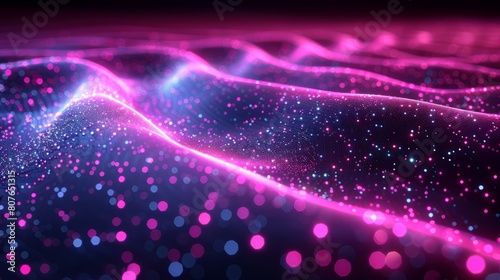 Background with pink and blue glowing neon lines. Transfer concept. Digital wallpaper, AI generated.