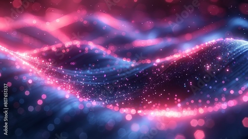 An abstract background with pink, blue, glowing neon lines and bokeh lights. A digital wallpaper created by artificial intelligence.