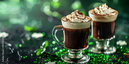 Irish coffee in a bar Concept of St Patrick holiday