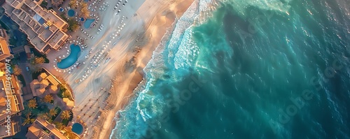 Aerial Drone view of a Beach in Dubai, United Arab Emirates.
