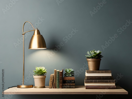 lamp in the room plant, interior, home, pot, window, wall, flower, table,Ai generated 