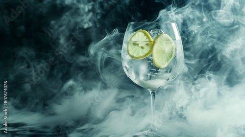 Artistic Presentation of Gin and Tonic with Lemon in Smoky Atmosphere
