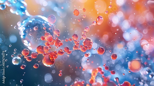 A scientific visualization depicting the molecular structure of water droplets interacting with pollutants and contaminants in the environment, highlighting the need for clean water initiatives