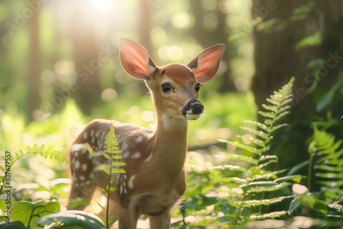 Portrait of young deer in the forest