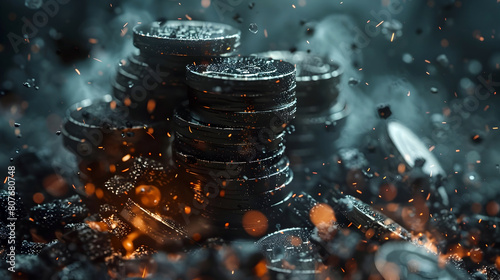 Coins Symbolizing Financial Crisis and Closure on Isolated Background in Cinematic Photographic Style