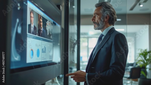 manager can use a smart mirror acts as a sophisticated communication device to discuss strategic issues during a live broadcast of a business meeting with international colleagues