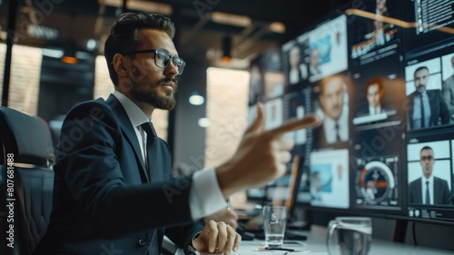 manager can use a smart mirror acts as a sophisticated communication device to discuss strategic issues during a live broadcast of a business meeting with international colleagues