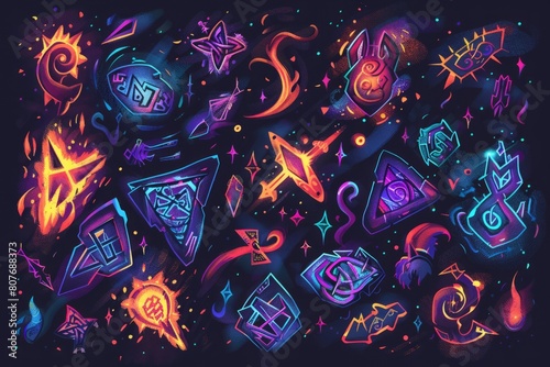 Cartoon cute doodles of ancient runes glowing with mystical energy, with powerful rune elementals channeling their magic to protect and empower,Generative AI