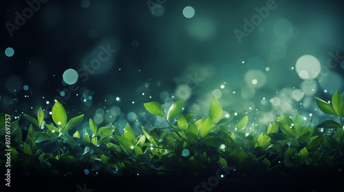 Renewable energy awareness banner featuring fresh greenery and light sparkles