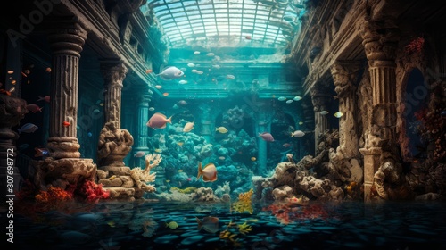 Roman bathhouse mosaic displays lively underwater world filled with colorful marine life