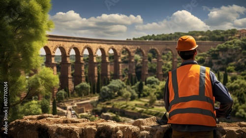 Engineer directing aqueduct construction
