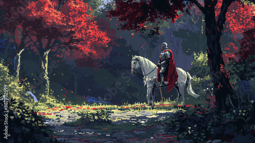 knight in armor against the backdrop of a medieval castle. pixel art
