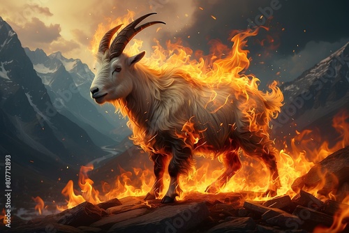 Mountain goat in fire 