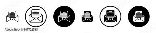 Open letter paper line icon set. Read newsletter mail line icon. Open email or mail web sign suitable for apps and websites UI designs.