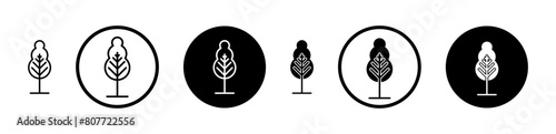 Simple oak forest tree line icon set. Tree line icon suitable for apps and websites UI designs.