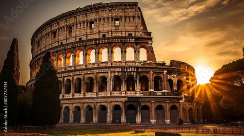 Roman coliseum in sunset grand shadows cast