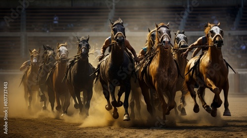 Daring chariot race in coliseum dust fills air
