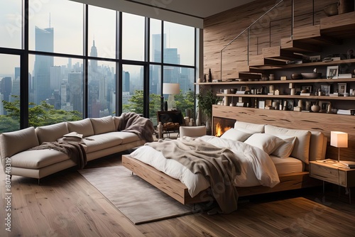 Cozy Bedroom with City View in Modern New York City House 