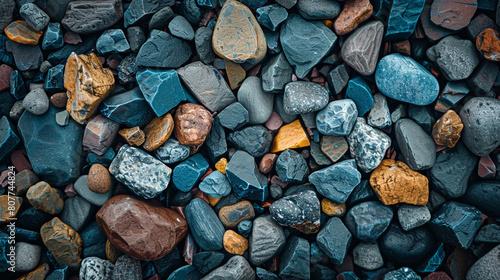 close up from above gravel and rocks, pebbles and stones, realistic graphic background