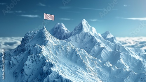 Design modern of a flag on top of a mountain with line, triangle, and particle styles. High level route to the peak of a mountain. Business journey path from beginning to end. Modern concept of a