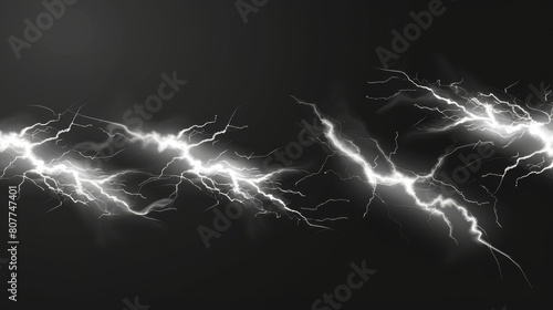 Lightning effects isolated on transparent background. Modern illustration showing an electrical discharge during a night storm caused by a thunderbolt strike. Magical flashing energy flaring up from