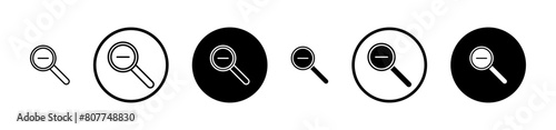 Zoom Out Icon Set. Magnify Glass with Minus Vector Sign Suitable for Apps and Websites UI Designs.