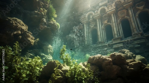 Roman coliseum's underwater realm with mesmerizing mermaids