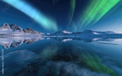 Greenland Aurora Green Reflections on Water AI Generated